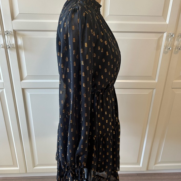 O.P.T. Black & Metallic Gold Fleck Chiffon Mini Dress Size M - Picture 6 of 12
